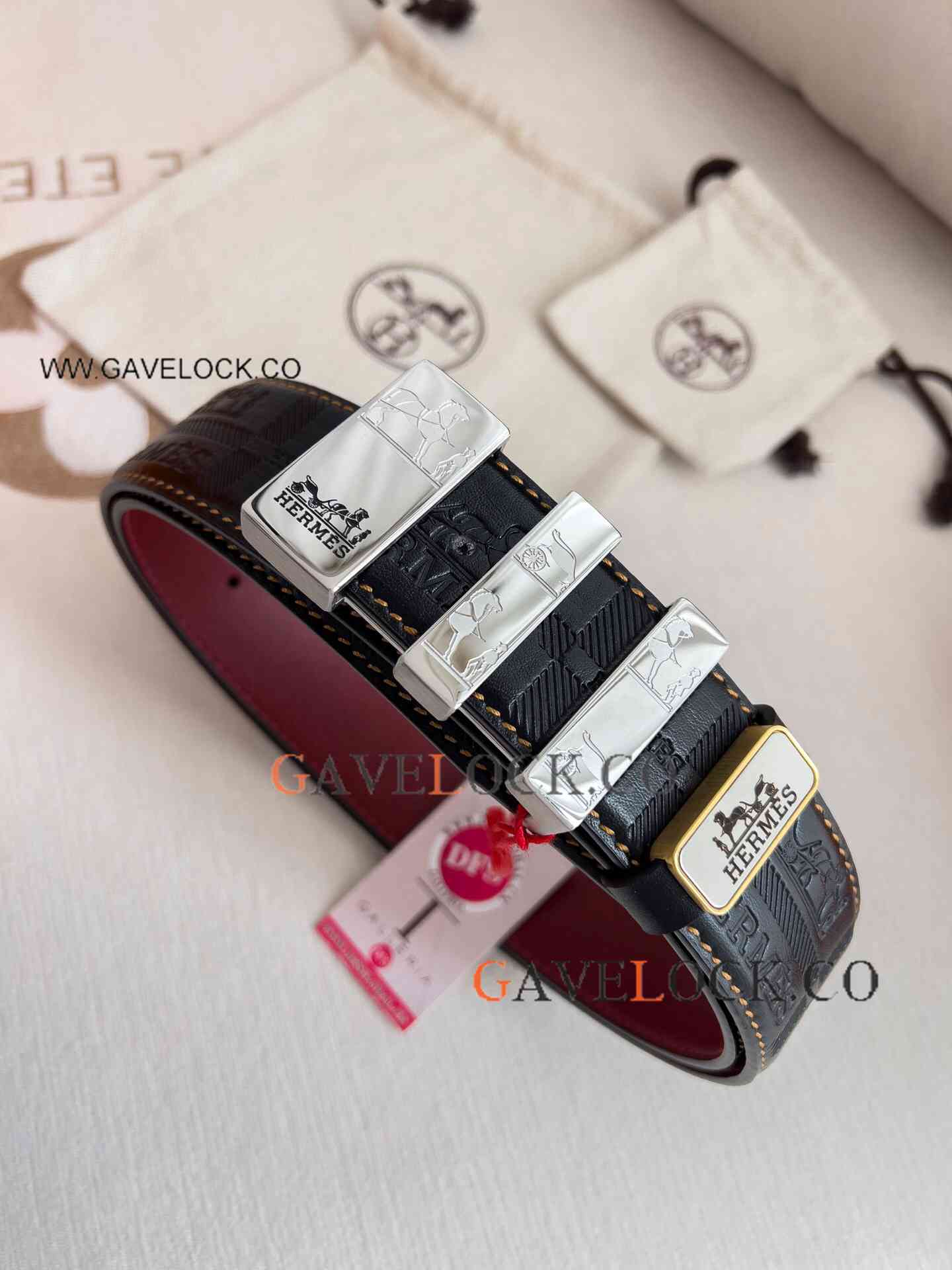 New Copy Hermes Double Sided Belt Men 38mm Fuschia-Black